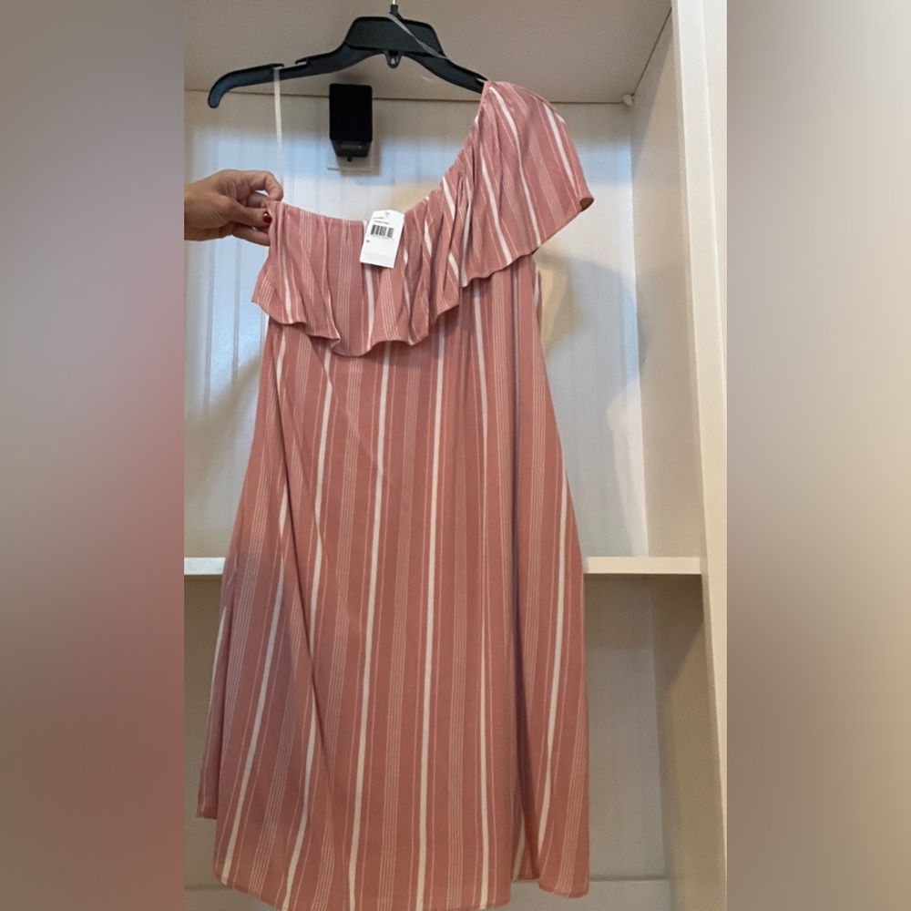 Le Kate | Rose Pink & White Vertical Stripped One Shoulder Dress | M | NWT - Picture 6 of 8